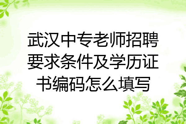 武汉中专老师招聘要求条件及学历证书编码怎么填写