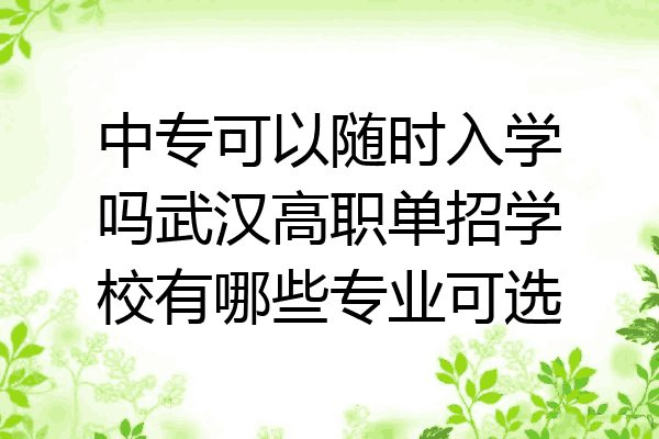 中专可以随时入学吗武汉高职单招学校有哪些专业可选