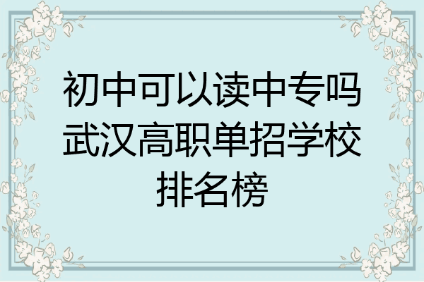 初中可以读中专吗武汉高职单招学校排名榜