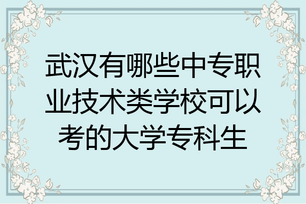 武汉有哪些中专职业技术类学校可以考的大学专科生