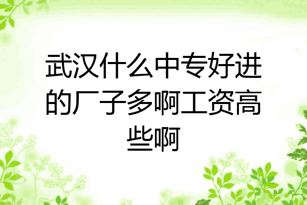 武汉什么中专好进的厂子多啊工资高些啊