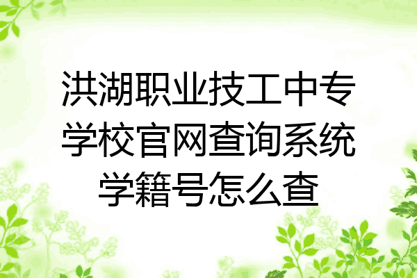 洪湖职业技工中专学校官网查询系统学籍号怎么查