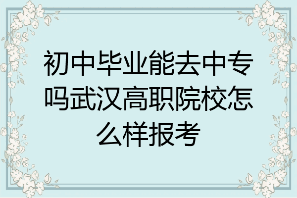 初中毕业能去中专吗武汉高职院校怎么样报考