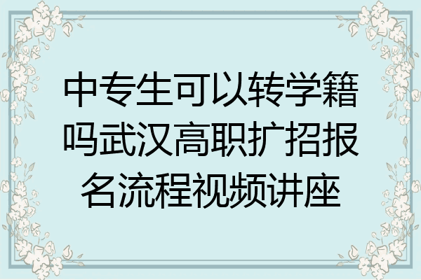 中专生可以转学籍吗武汉高职扩招报名流程视频讲座