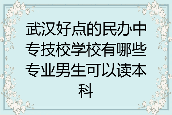 武汉好点的民办中专技校学校有哪些专业男生可以读本科