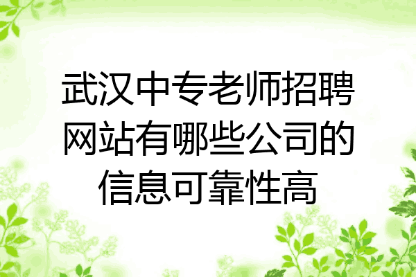 武汉中专老师招聘网站有哪些公司的信息可靠性高
