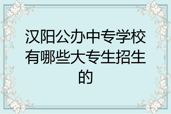 汉阳公办中专学校有哪些大专生招生的