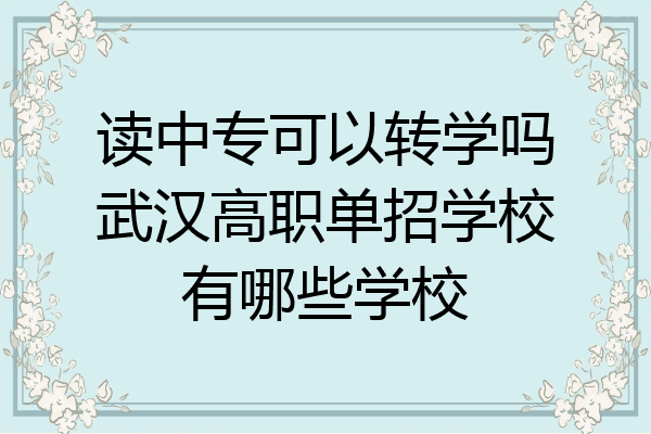 读中专可以转学吗武汉高职单招学校有哪些学校