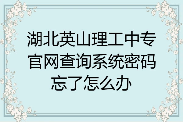 湖北英山理工中专官网查询系统密码忘了怎么办