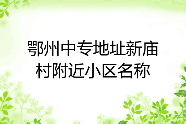 鄂州中专地址新庙村附近小区名称