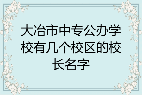 大冶市中专公办学校有几个校区的校长名字