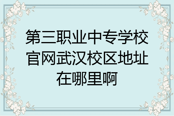 第三职业中专学校官网武汉校区地址在哪里啊