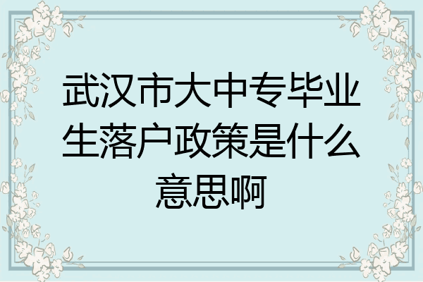 武汉市大中专毕业生落户政策是什么意思啊