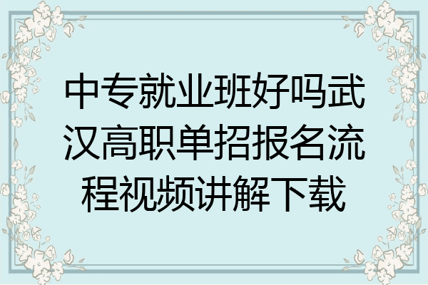 中专就业班好吗武汉高职单招报名流程视频讲解下载