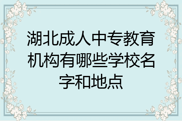 湖北成人中专教育机构有哪些学校名字和地点