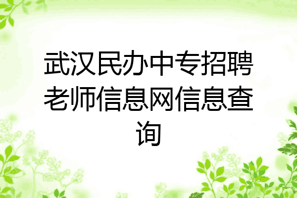 武汉民办中专招聘老师信息网信息查询