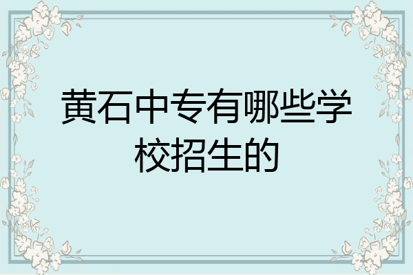 黄石中专有哪些学校招生的