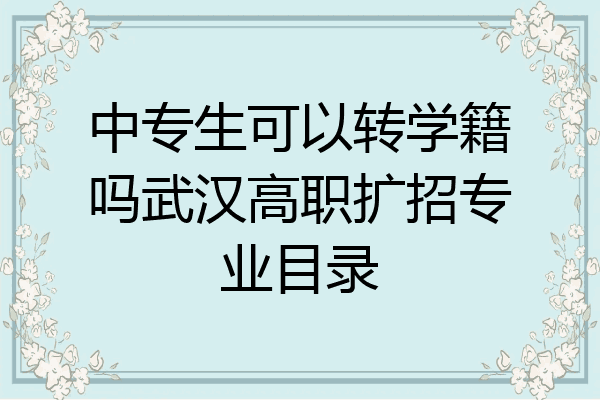 中专生可以转学籍吗武汉高职扩招专业目录
