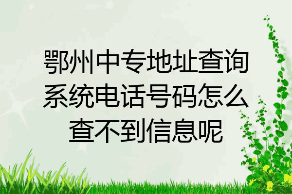 鄂州中专地址查询系统电话号码怎么查不到信息呢