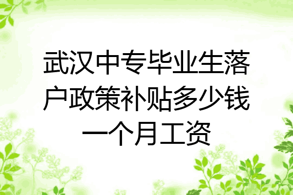 武汉中专毕业生落户政策补贴多少钱一个月工资
