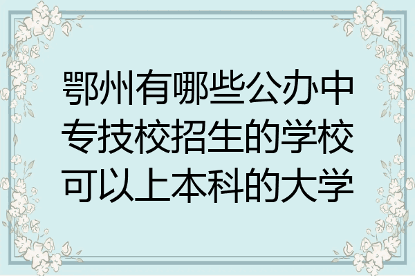 鄂州有哪些公办中专技校招生的学校可以上本科的大学