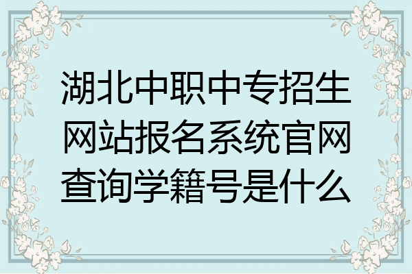 湖北中职中专招生网站报名系统官网查询学籍号是什么