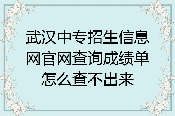 武汉中专招生信息网官网查询成绩单怎么查不出来