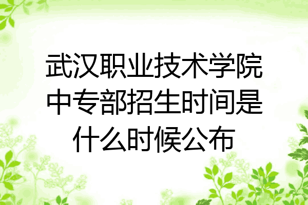 武汉职业技术学院中专部招生时间是什么时候公布