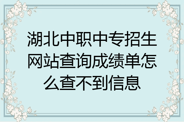 湖北中职中专招生网站查询成绩单怎么查不到信息