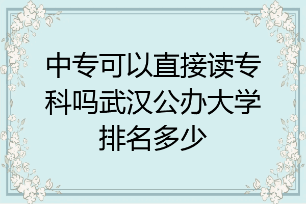 中专可以直接读专科吗武汉公办大学排名多少