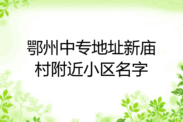 鄂州中专地址新庙村附近小区名字