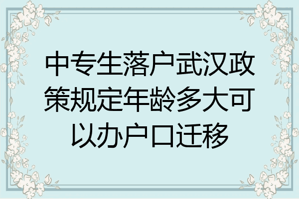 中专生落户武汉政策规定年龄多大可以办户口迁移