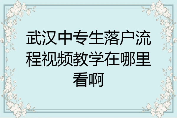 武汉中专生落户流程视频教学在哪里看啊