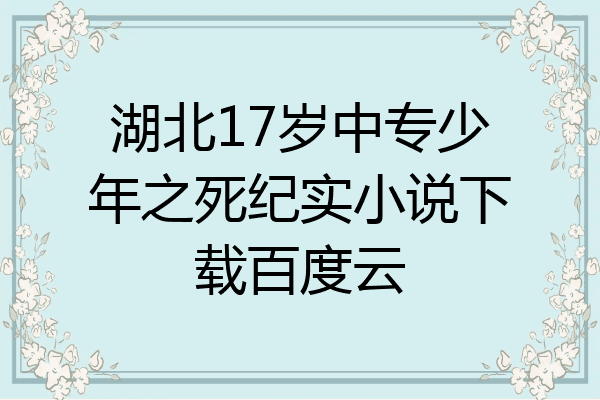 湖北17岁中专少年之死纪实小说下载百度云