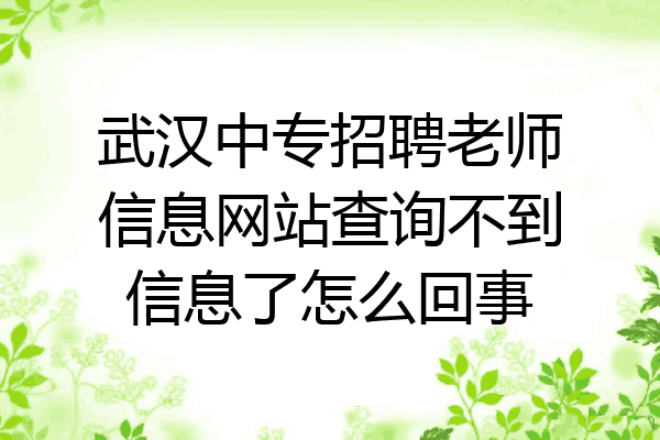 武汉中专招聘老师信息网站查询不到信息了怎么回事