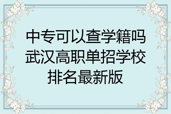 中专可以查学籍吗武汉高职单招学校排名最新版