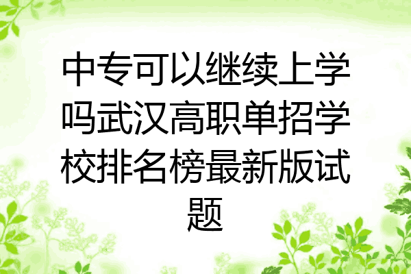 中专可以继续上学吗武汉高职单招学校排名榜最新版试题