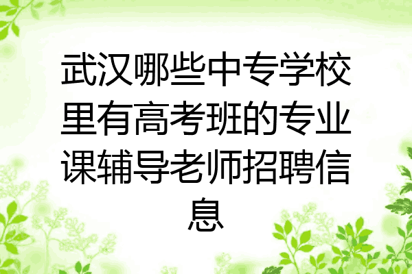 武汉哪些中专学校里有高考班的专业课辅导老师招聘信息