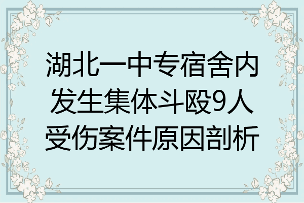 湖北一中专宿舍内发生集体斗殴9人受伤案件原因剖析