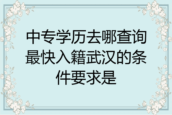 中专学历去哪查询最快入籍武汉的条件要求是