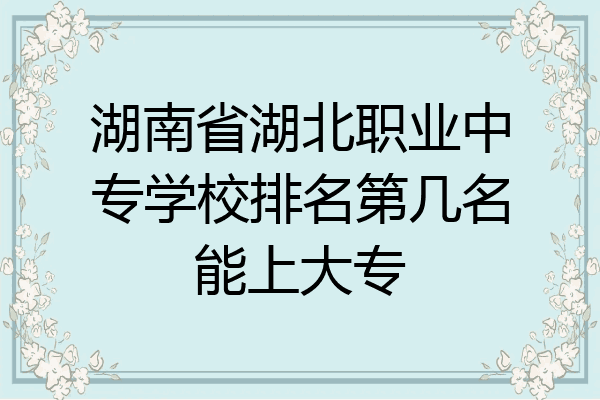 湖南省湖北职业中专学校排名第几名能上大专