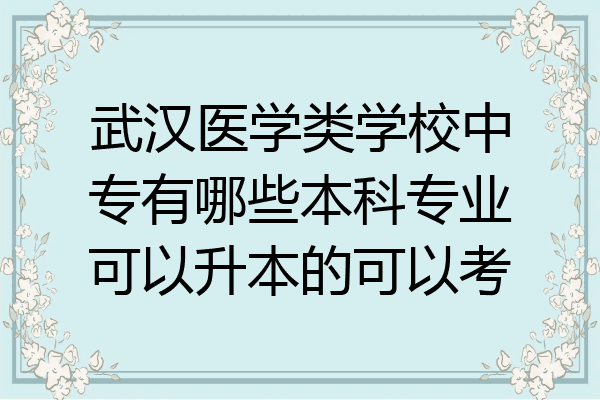 武汉医学类学校中专有哪些本科专业可以升本的可以考