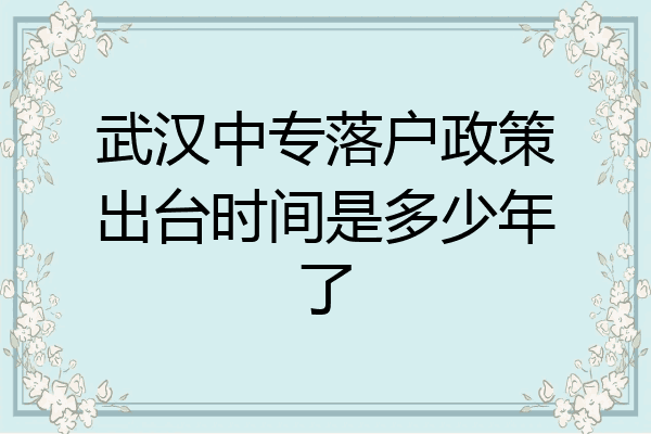 武汉中专落户政策出台时间是多少年了