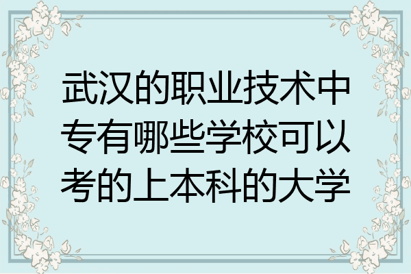 武汉的职业技术中专有哪些学校可以考的上本科的大学