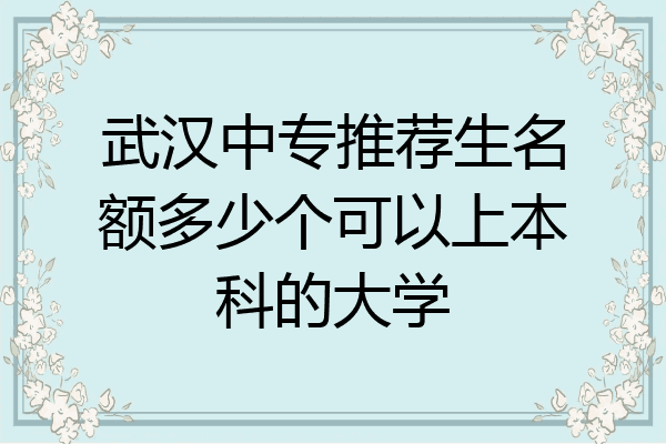 武汉中专推荐生名额多少个可以上本科的大学