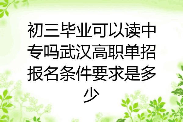 初三毕业可以读中专吗武汉高职单招报名条件要求是多少