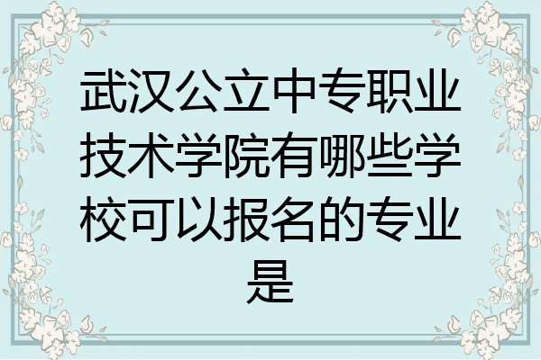 武汉公立中专职业技术学院有哪些学校可以报名的专业是