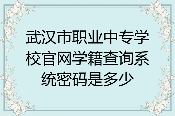 武汉市职业中专学校官网学籍查询系统密码是多少