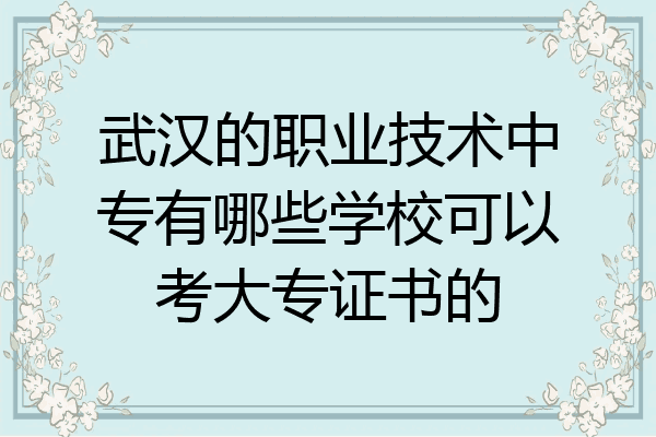 武汉的职业技术中专有哪些学校可以考大专证书的