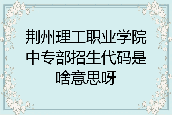 荆州理工职业学院中专部招生代码是啥意思呀